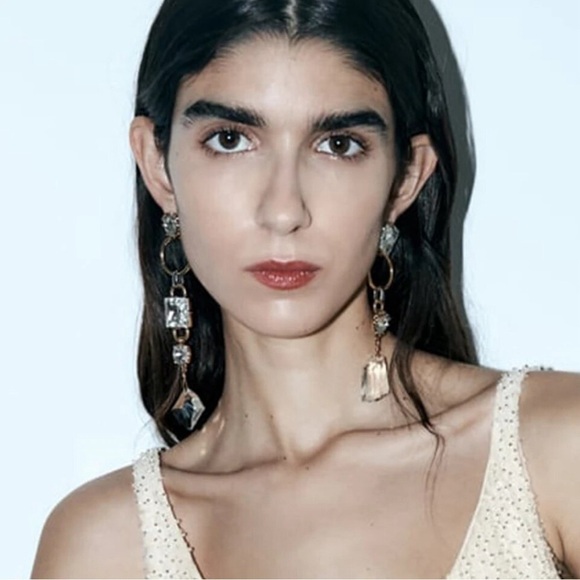 Zara Crystal Silver Dangle Earrings - Picture 1 of 12